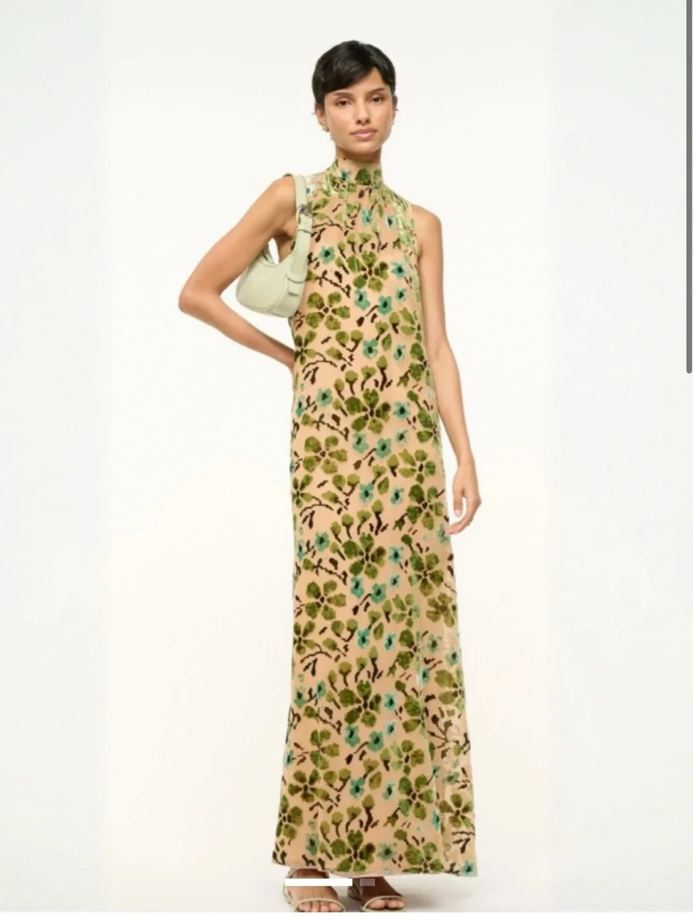 Staud Albee Sleeveless High-Neck Floral Maxi Dress in moss floral tapestry - Picture 1 of 2